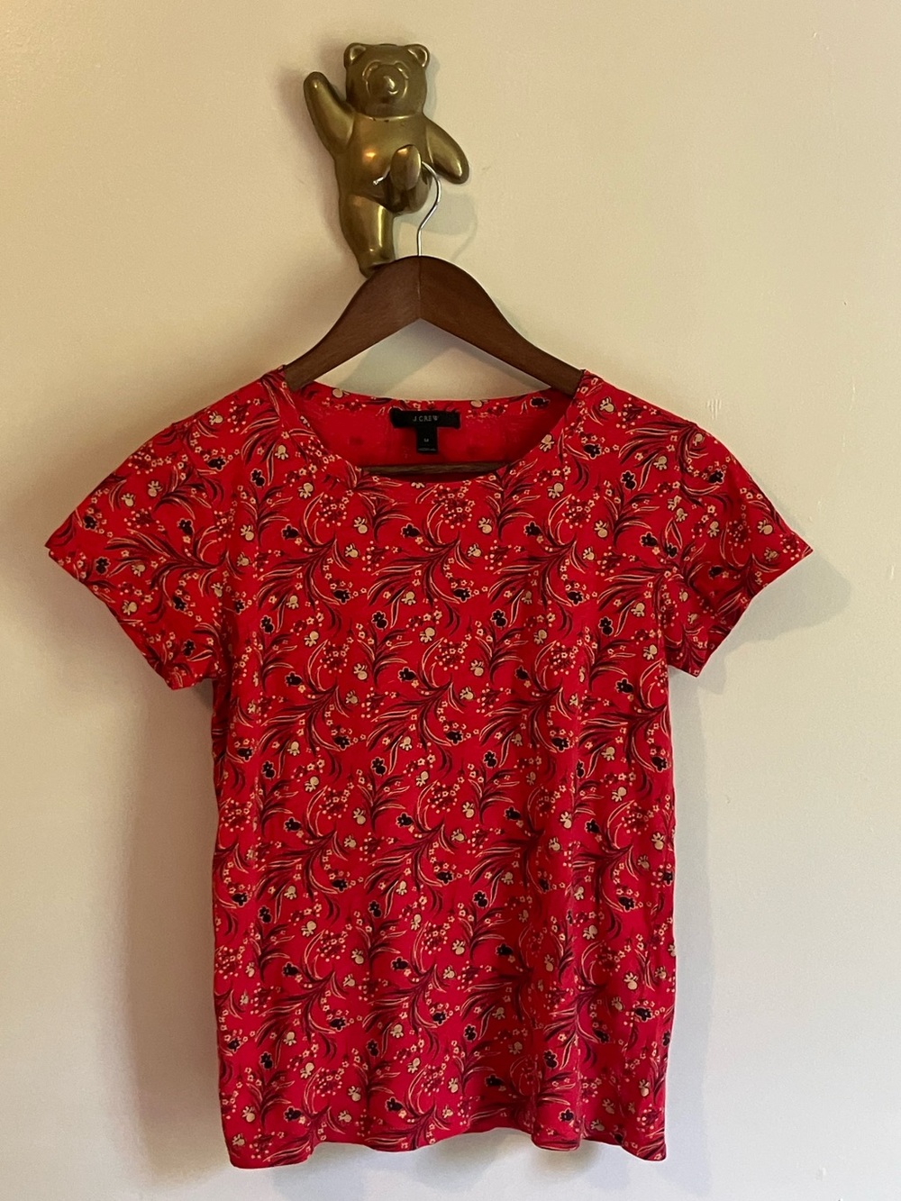 J.Crew Cotton Red Floral Short Sleeve Tee